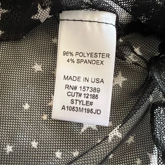 La La Land Black Star Print Sheer Mesh Mock Neck Size Small New - Picture 5 of 8